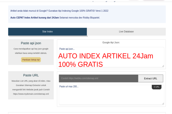 [Tools Auto Index Artikel 24Jam] GRATIS By Api Indexing Google