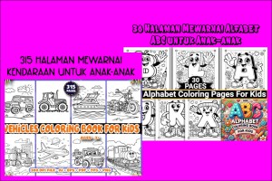 Buku Mewarnai Alfabet dan Kendaraan untuk Anak