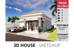 3D Model Sketchup - Rumah Tinggal 11x20m code 401