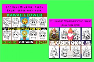 Bundle Premium Halaman mewarnai Bunga dan Gnome untuk anak (320 pages)