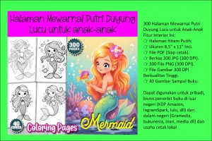 Halaman Mewarnai Putri Duyung Lucu untuk anak-anak (300 pages)