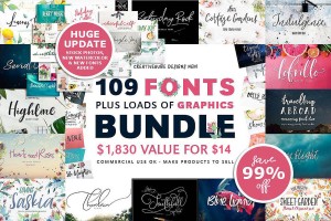 Paket 100+ Fonts and 2000 Professional Graphics