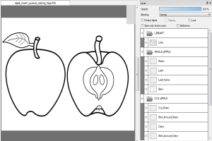 Apple Line Art Coloring Page (PSD Layered + PNG) 4350x3076px, 300 DPI