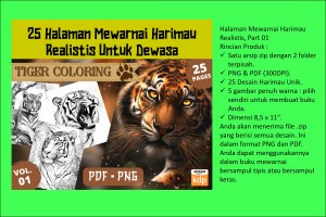 Paket Halaman Mewarnai Harimau untuk dewasa (150 pages)